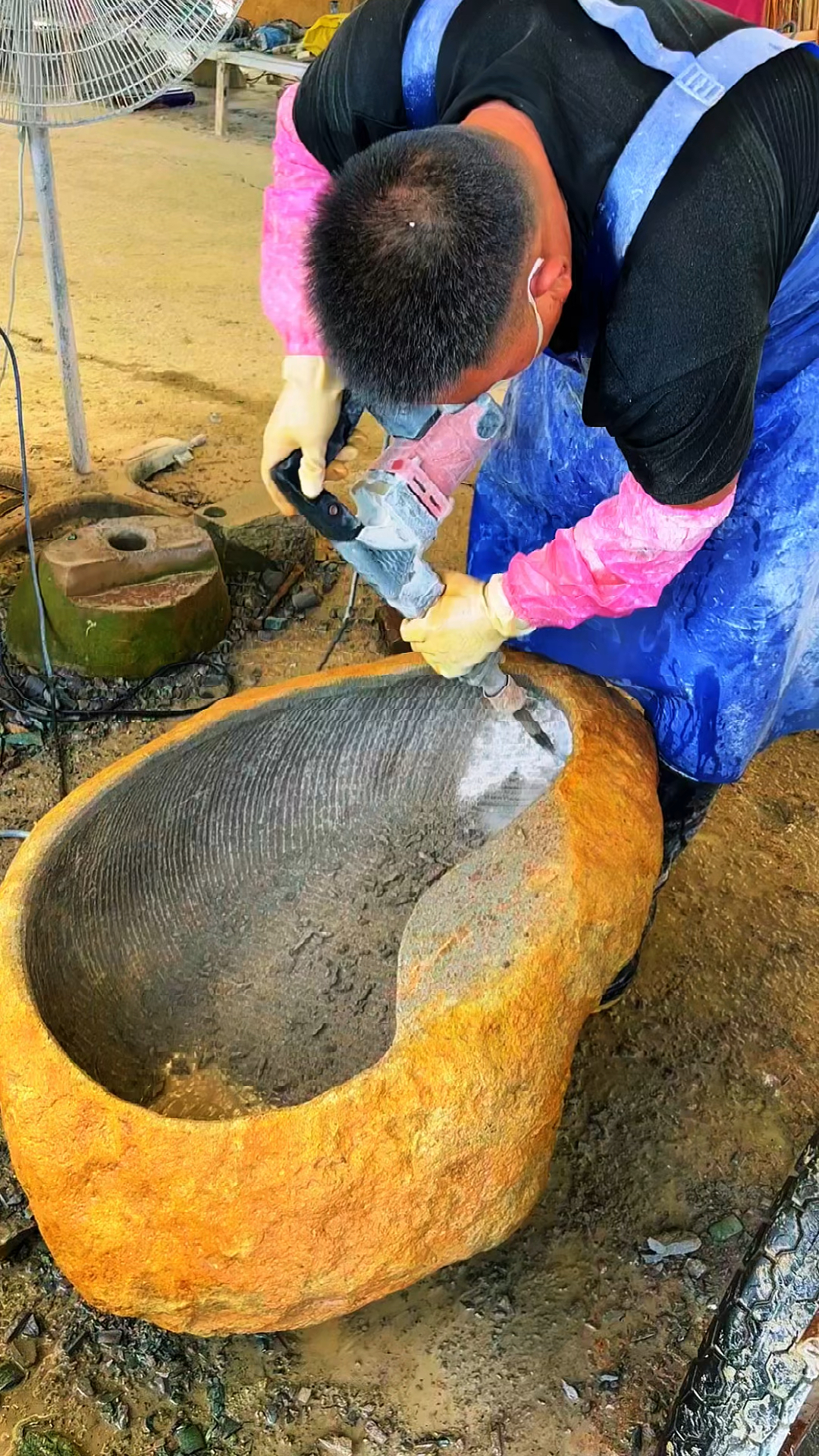 流水鱼缸摆件金黄石皮