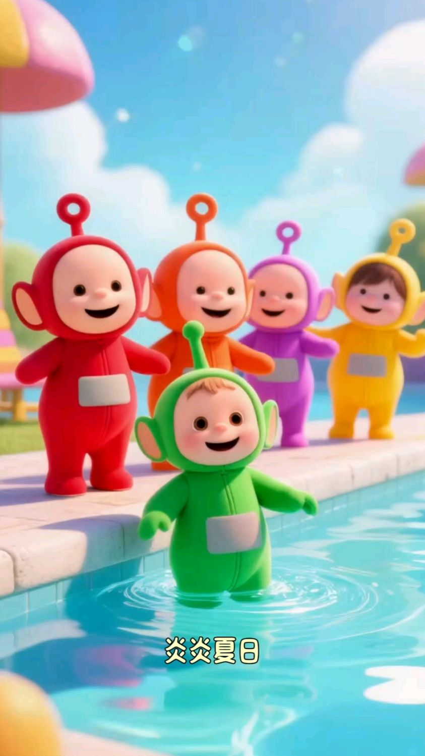 天线宝宝在泳池里游泳