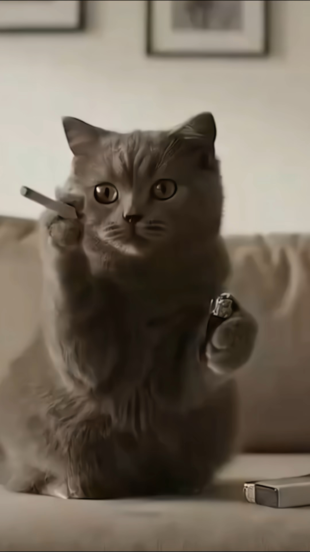 还第一次见会抽烟的猫