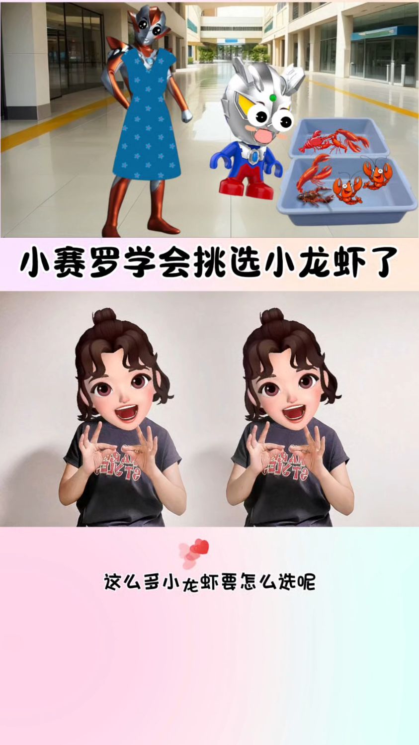 小赛罗学会挑新鲜的小龙虾了