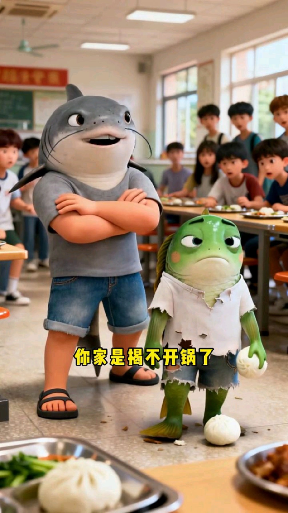 可怜的小青鱼带馒头到学校吃被大家嘲笑结果很暖心