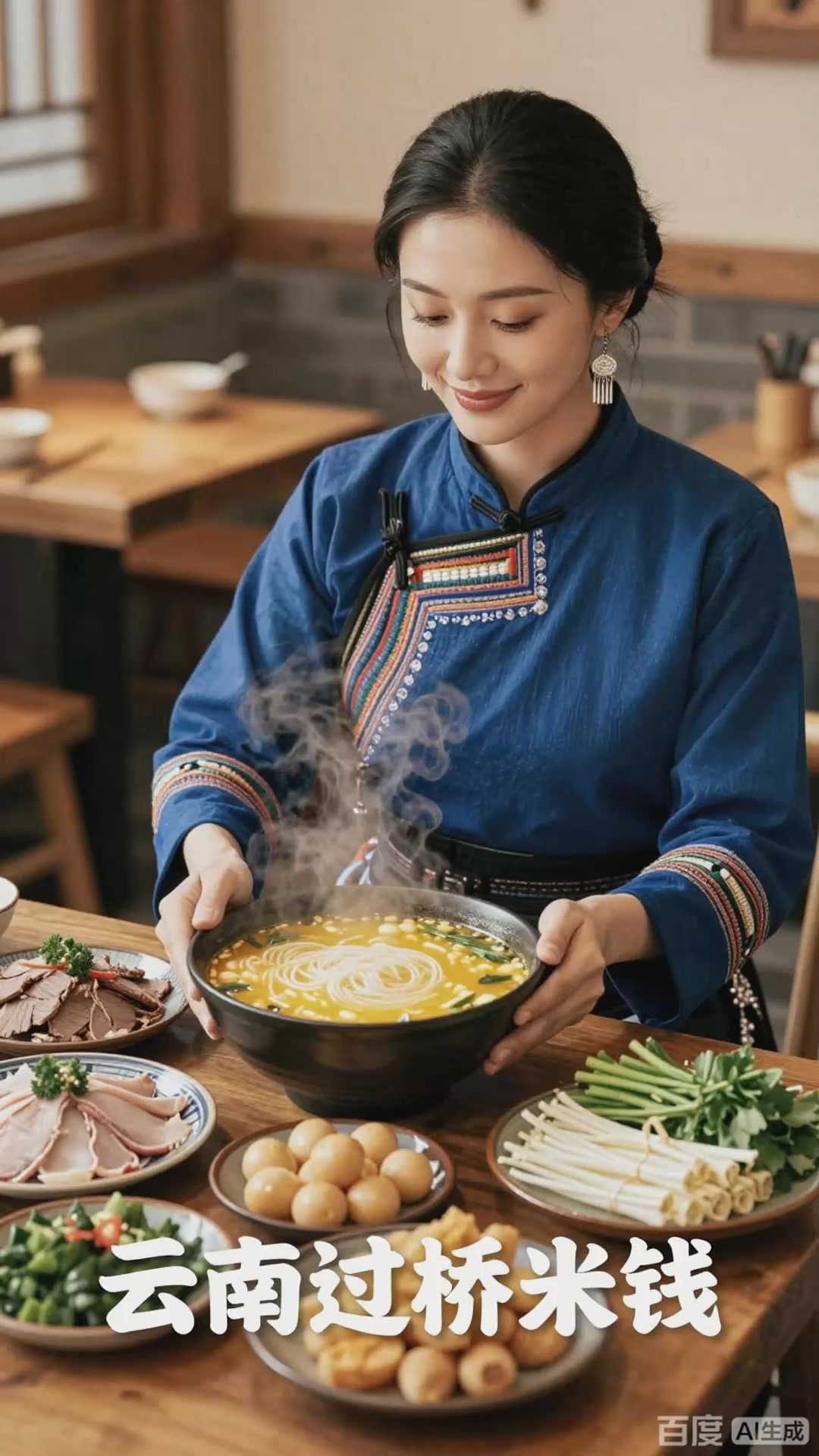 昆明过桥米线：汤鲜料足，米线爽滑配菜丰富。