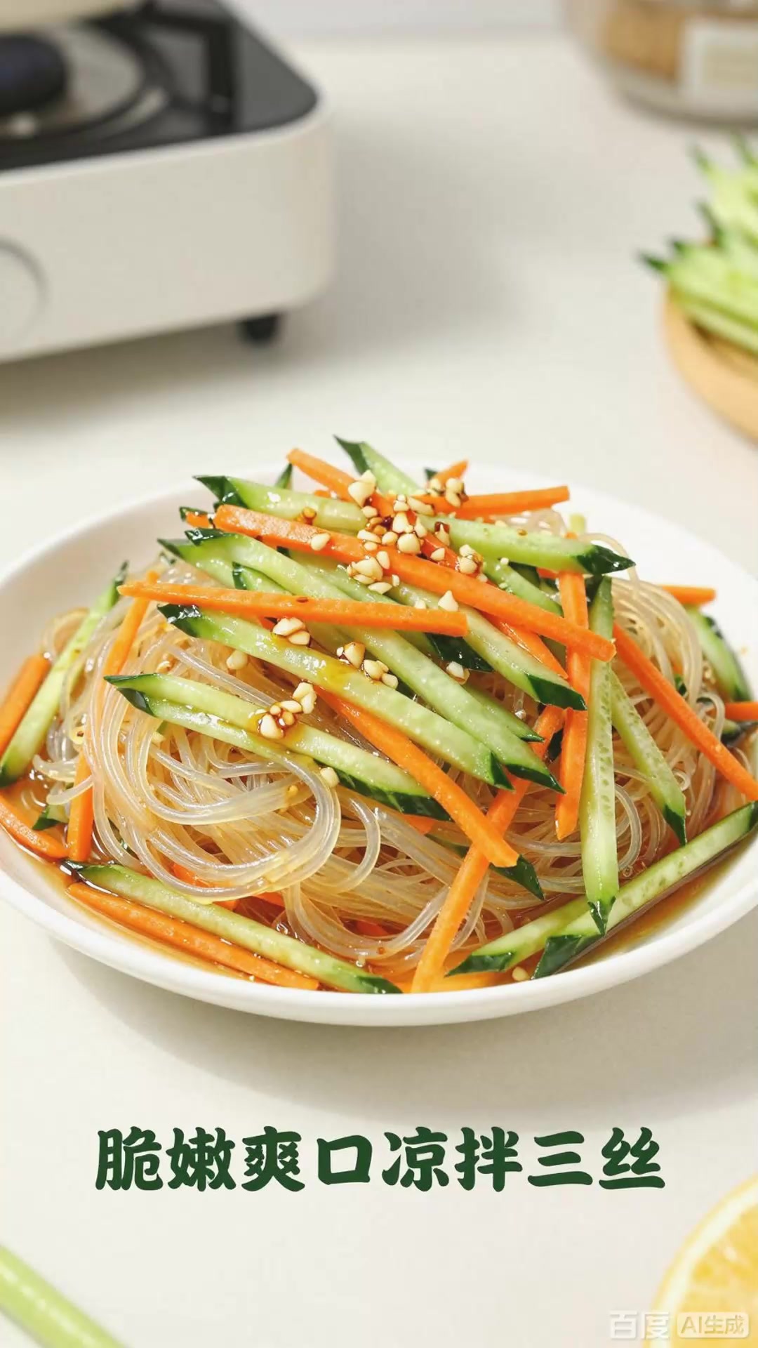 凉拌三丝技法：粉丝黄瓜，脆嫩爽口家常凉菜