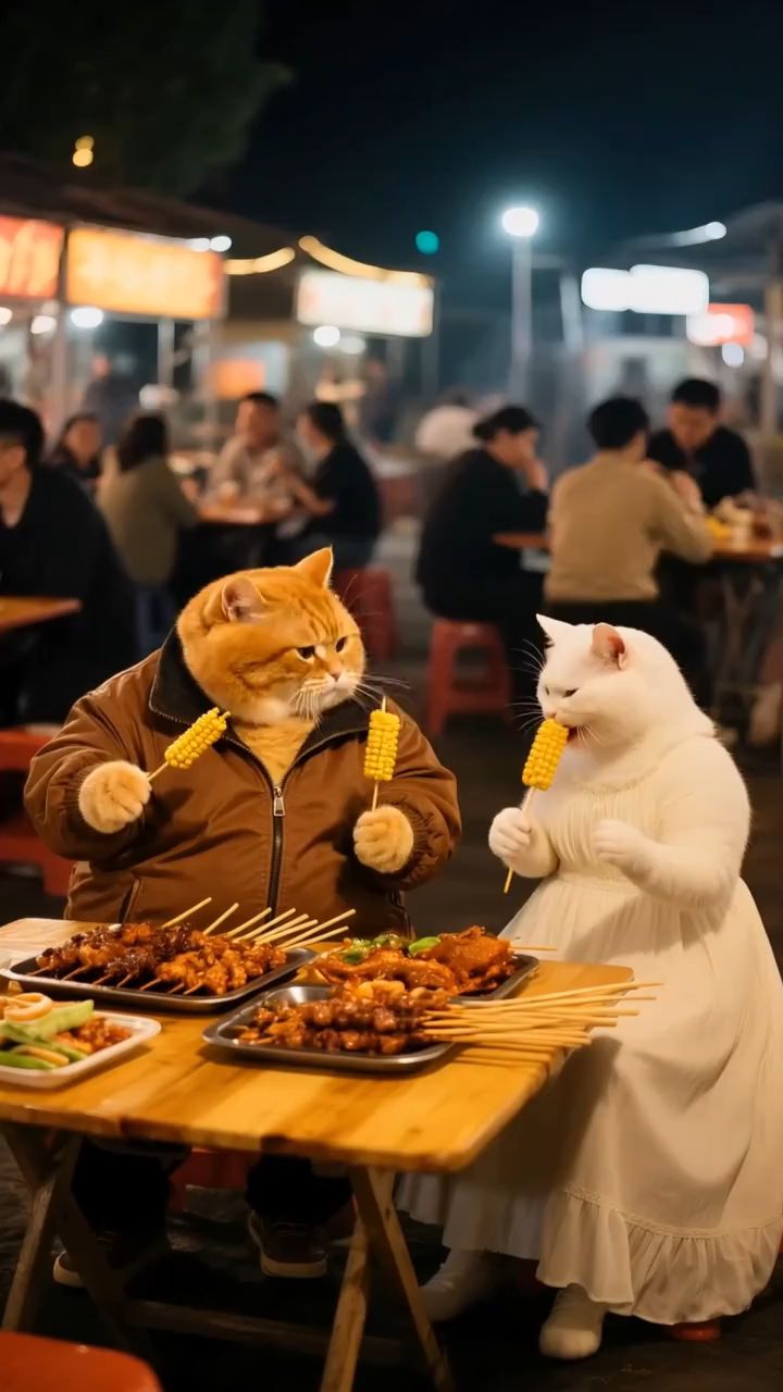 橘猫带女朋友吃夜宵,遇到小偷