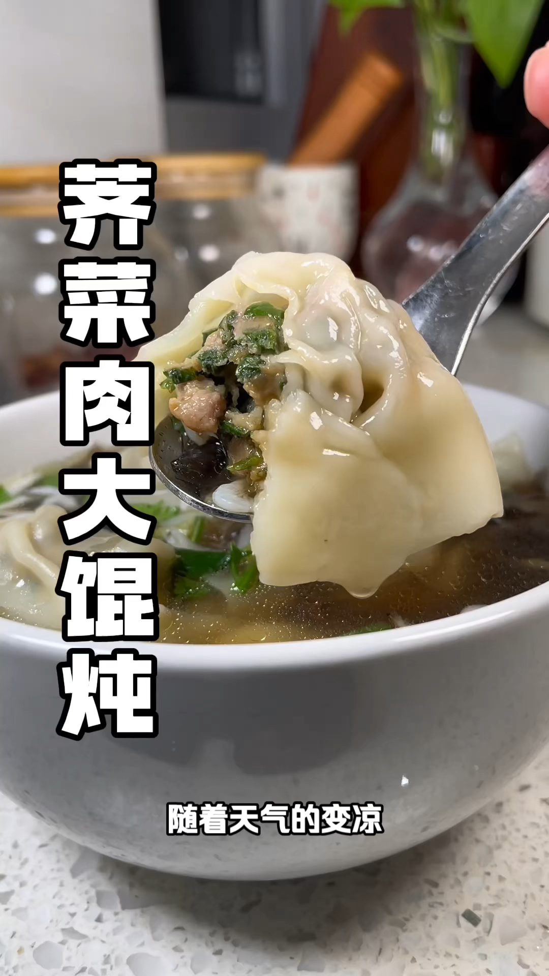 #荠菜肉大馄饨 皮薄馅大汤鲜味美！天冷来上一碗，吃完热乎乎的！