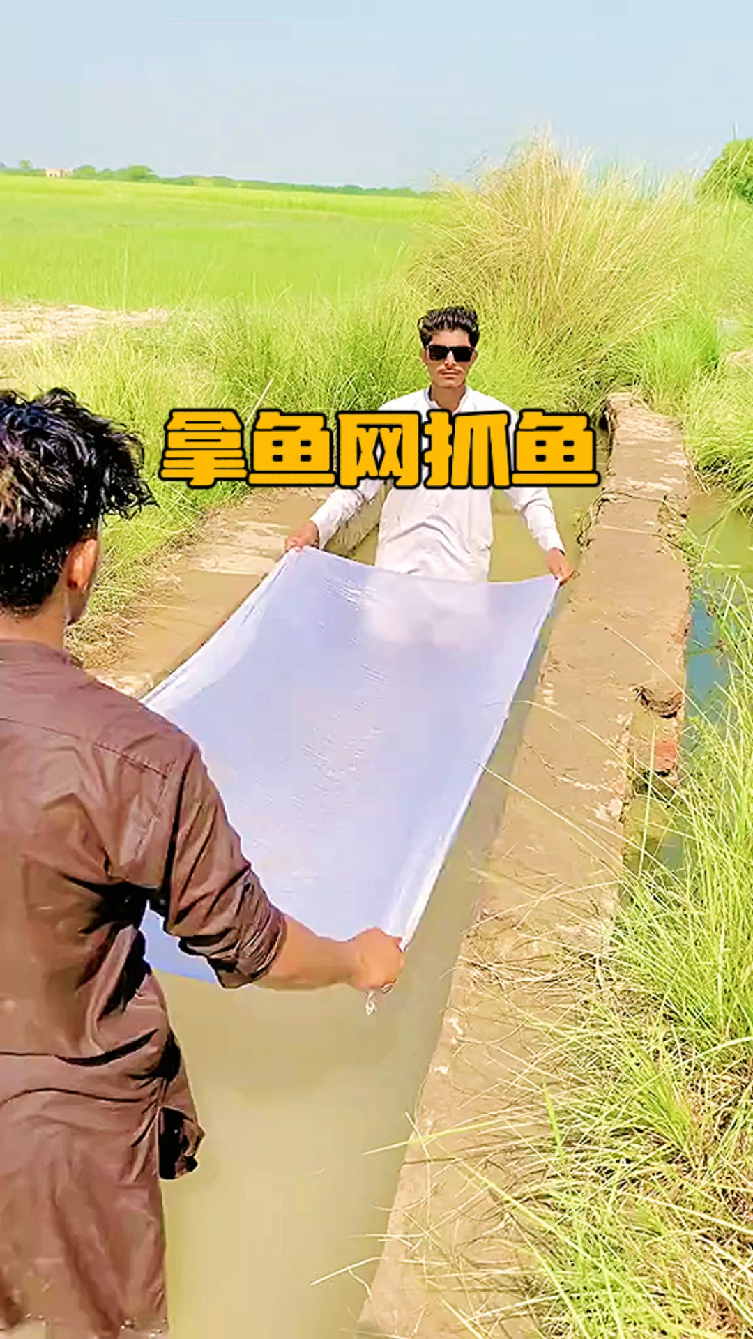 拿鱼网抓鱼吃,看有多少