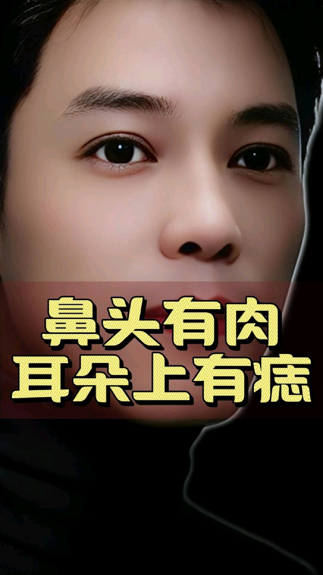 鼻头有肉,耳朵上有小黑痣