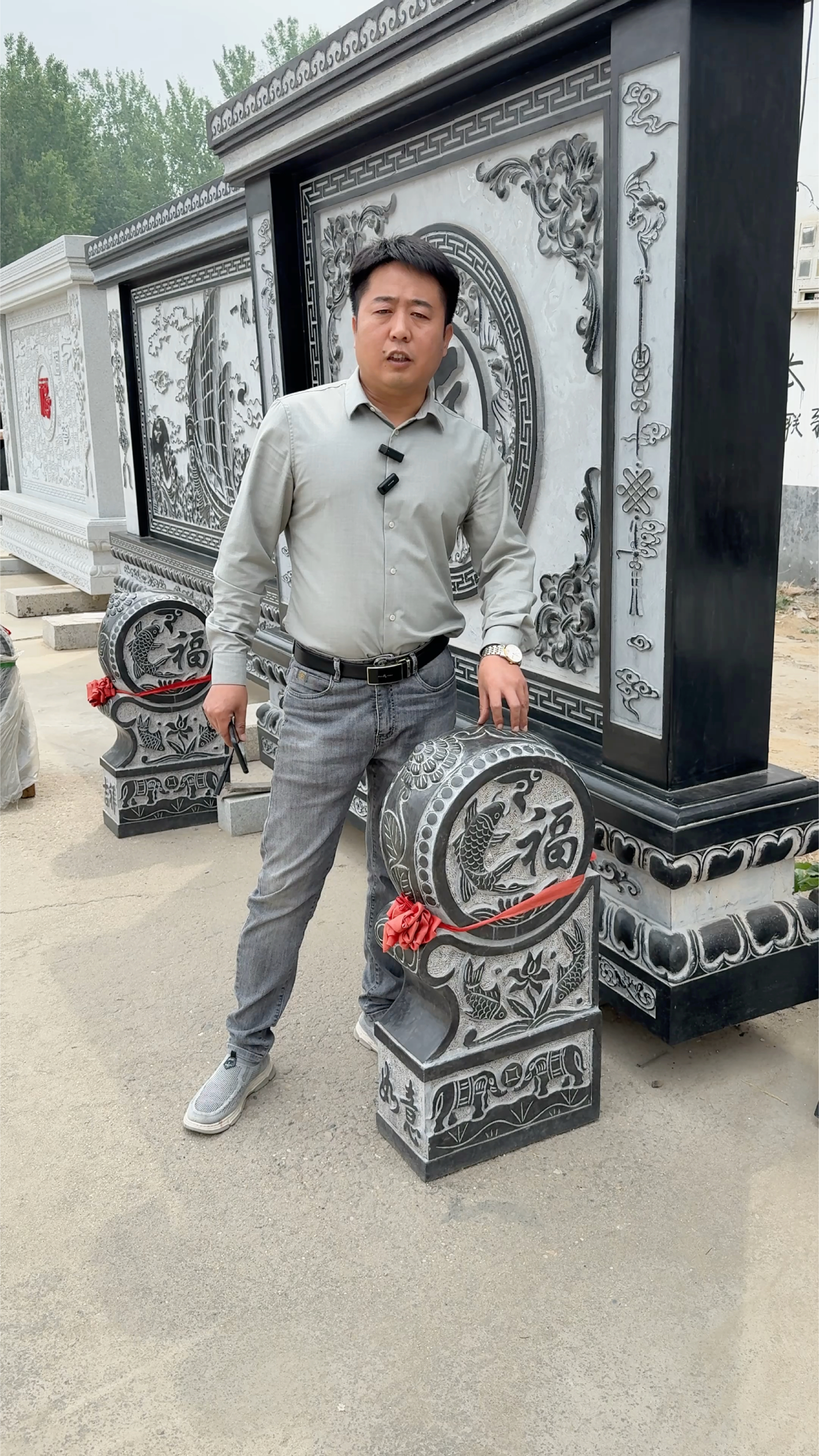 石雕福字鲤鱼门墩石头门鼓青石门当石鼓抱鼓石一对门口摆件