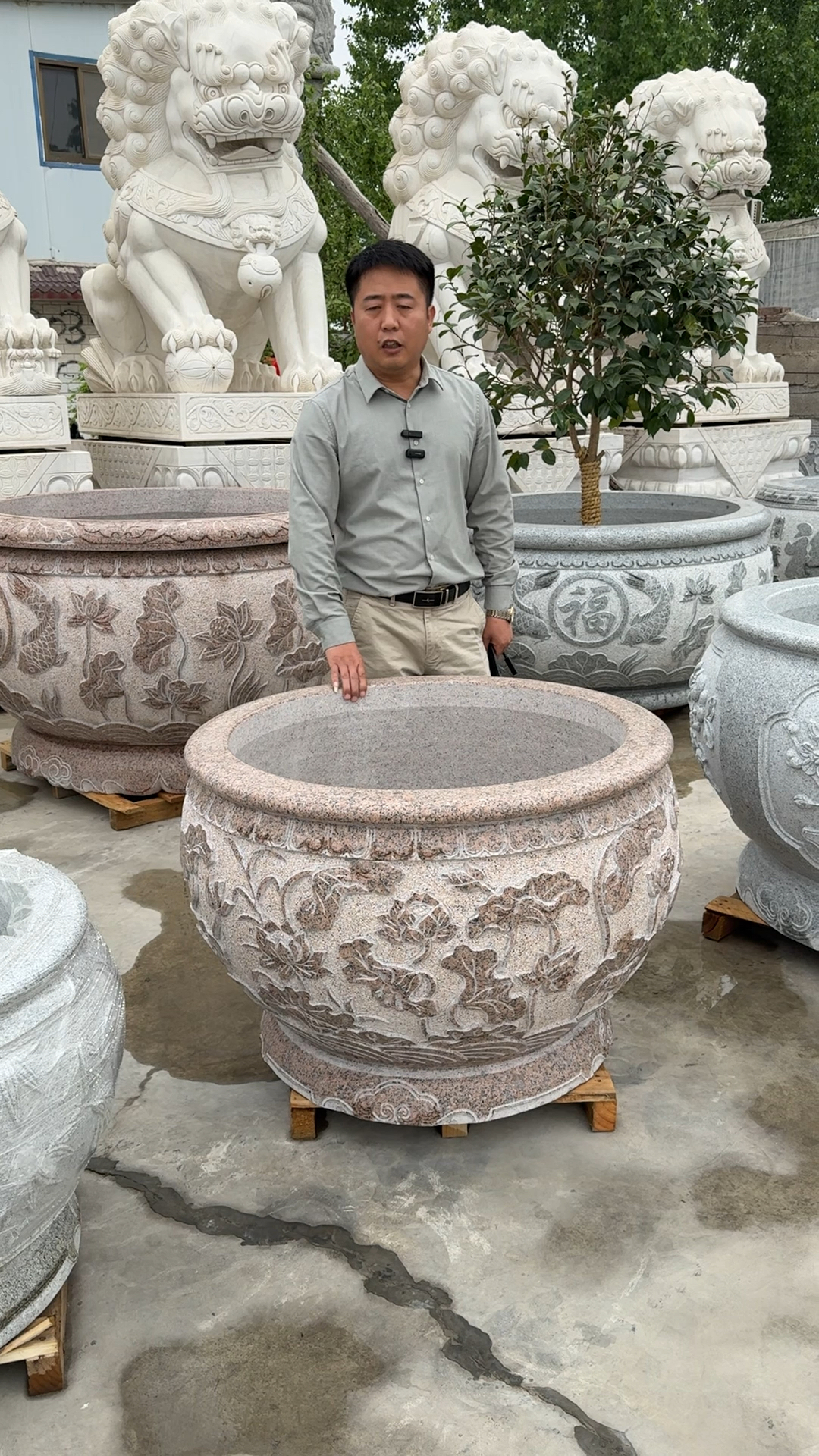 石雕鱼缸石头门海花岗岩花盆虾红石槽荷花缸