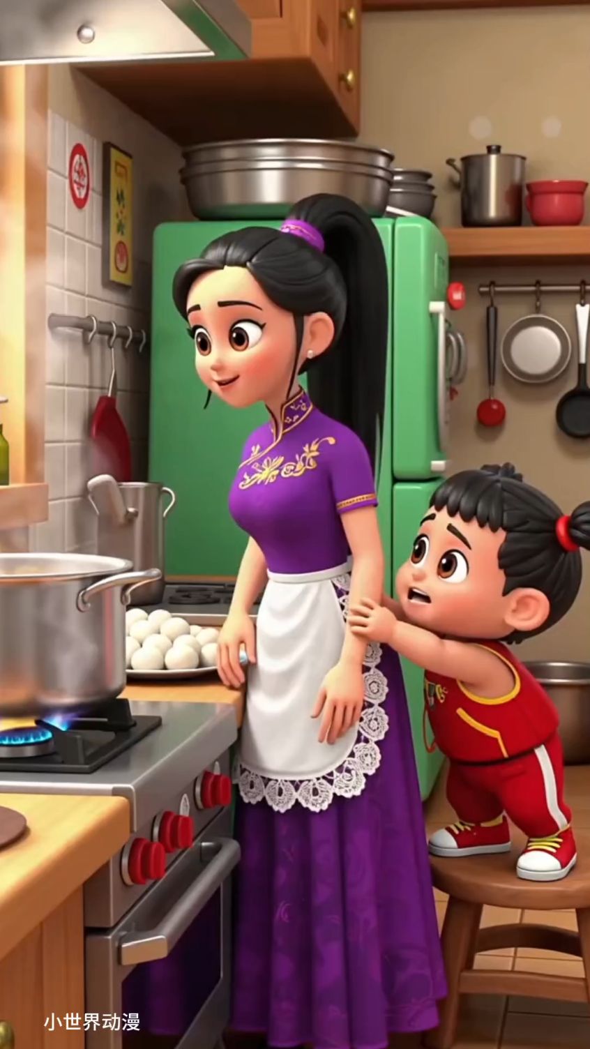 小朋友用西瓜汁做了红色汤圆