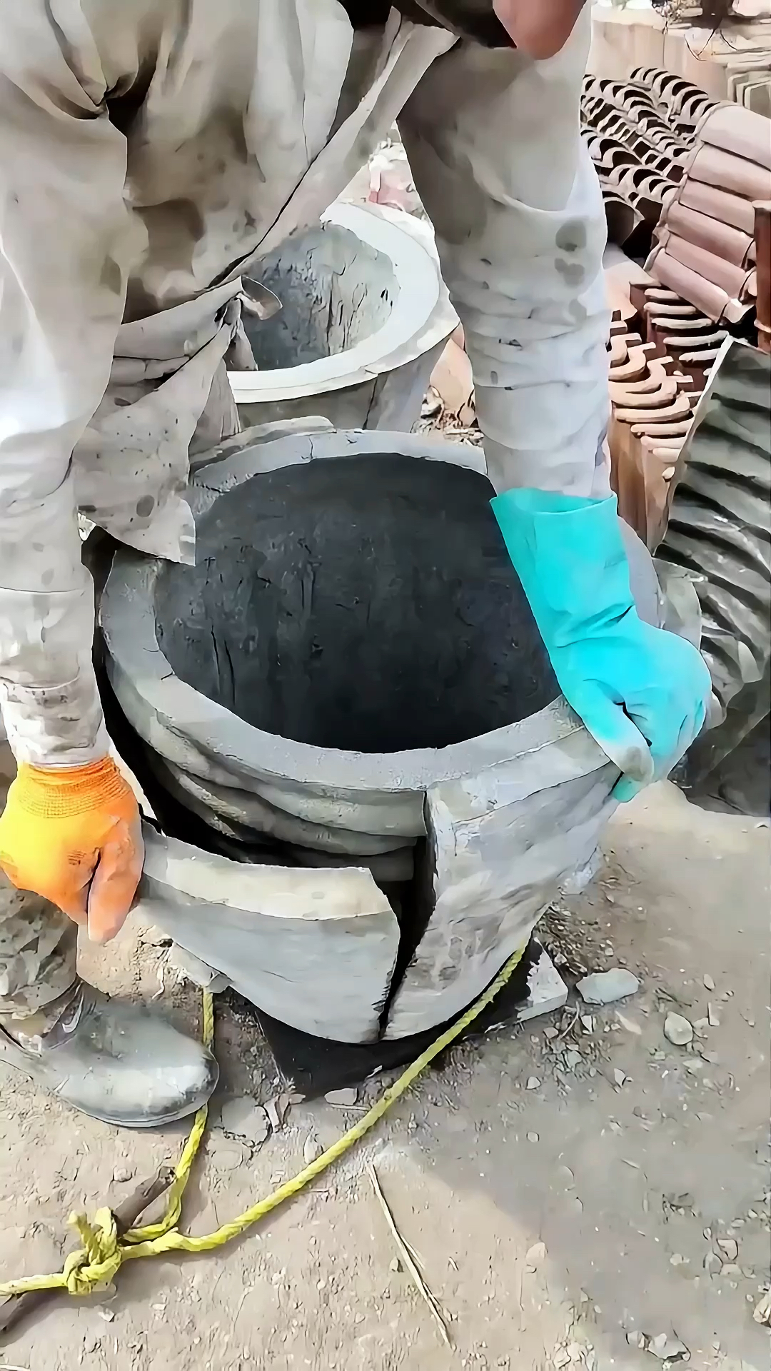 国外男子制作大缸,手法非常的利落