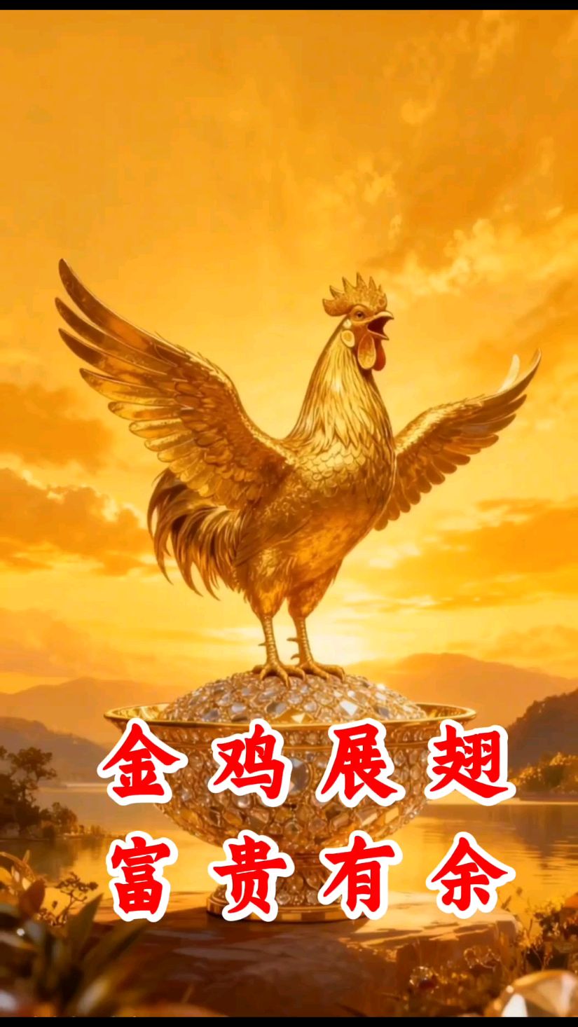 金鸡展翅,富贵有余