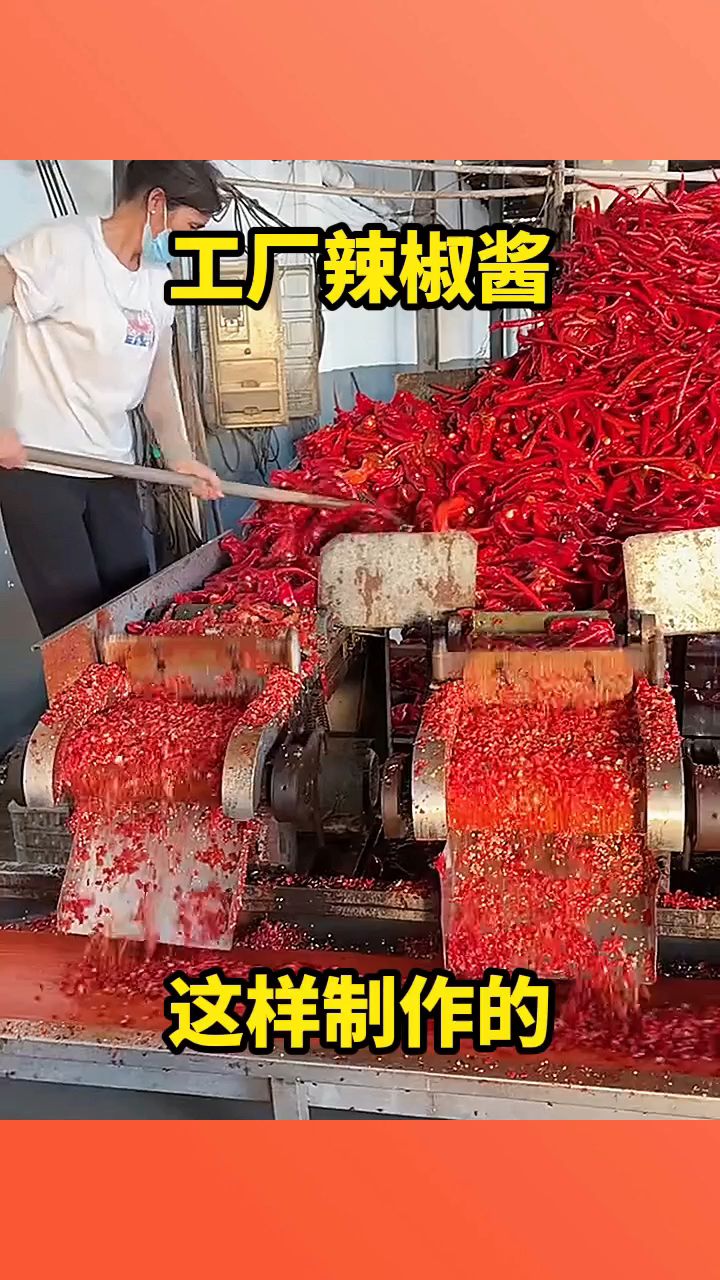 工厂辣椒酱，这样制作的！