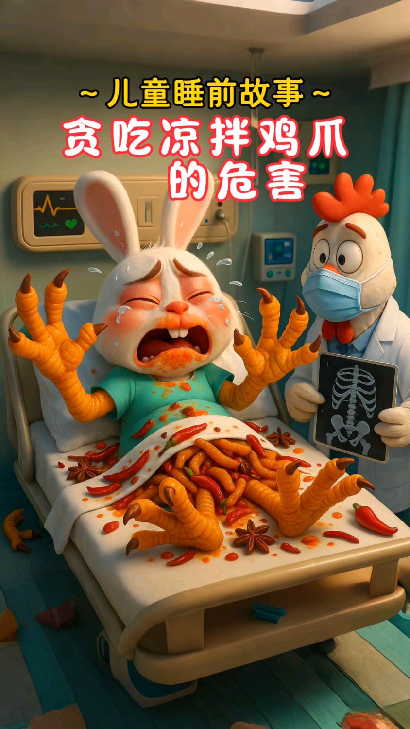 儿童睡前故事《贪吃凉拌鸡爪的危害》