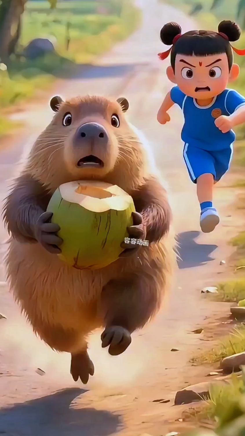 卡皮巴拉用椰青换爱的抱抱