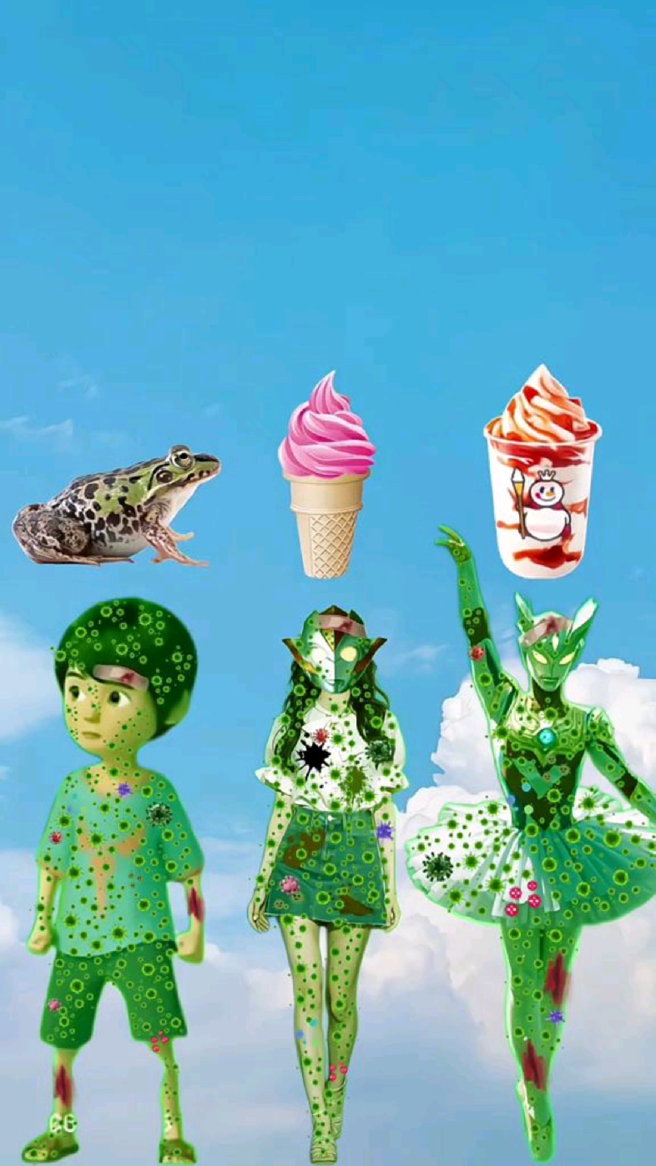 把小青蛙和圣代冰激凌都给奥特曼!