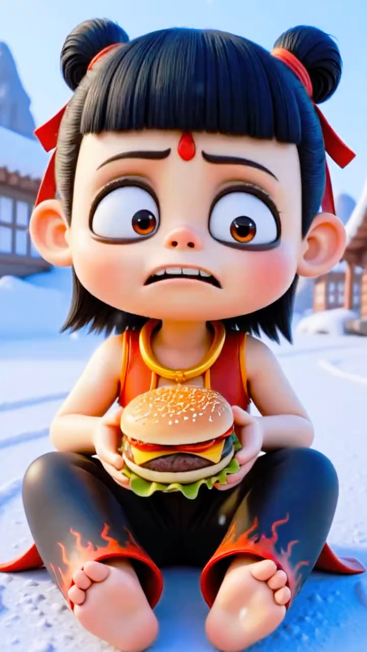 哪吒第一次吃汉堡包