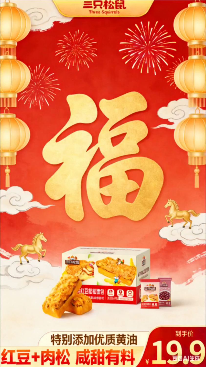 红豆松松面包，咸甜软糯，小袋装，随时分享