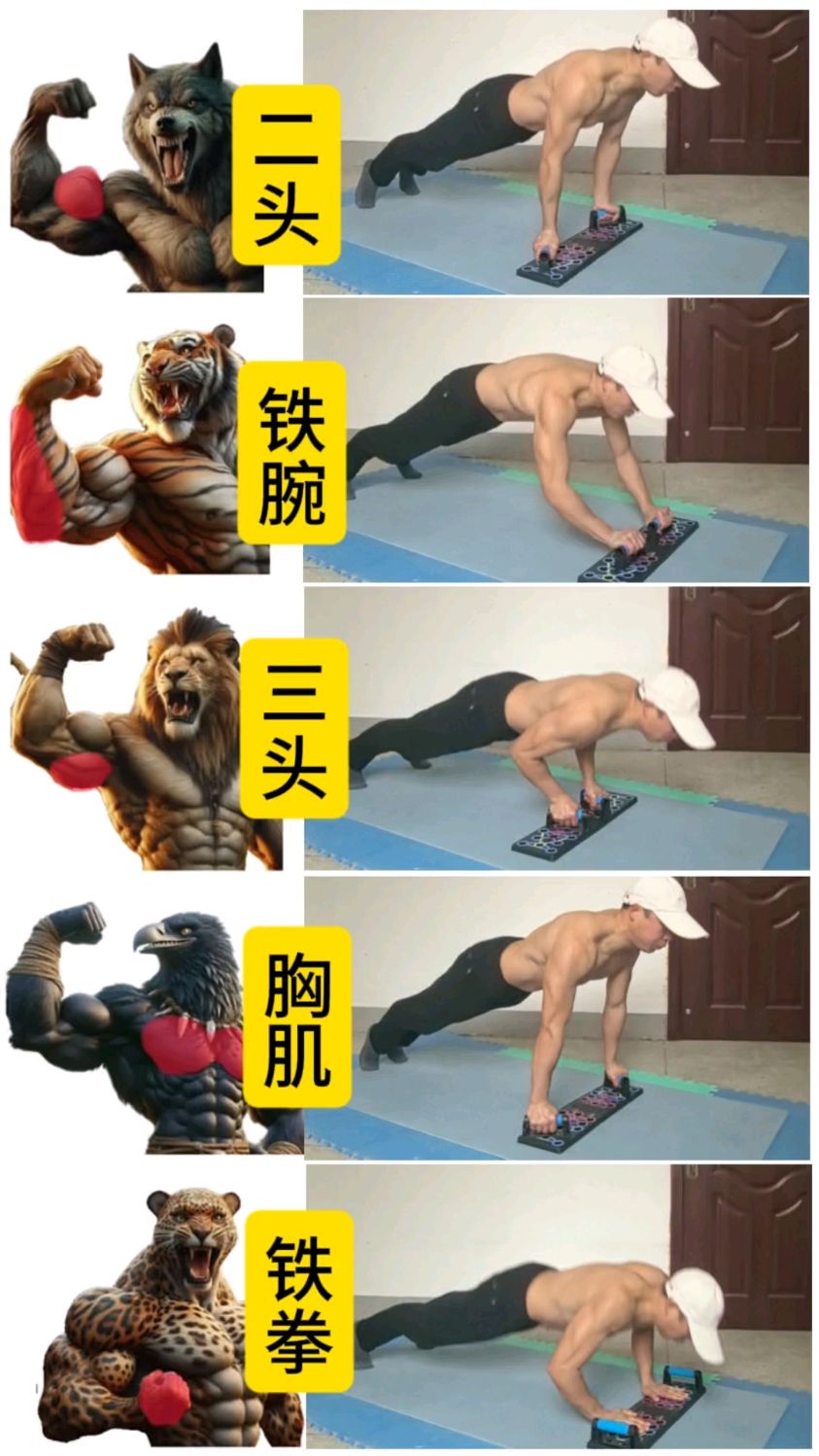 一块板子五个动作,打造胸肌和手臂肌肉