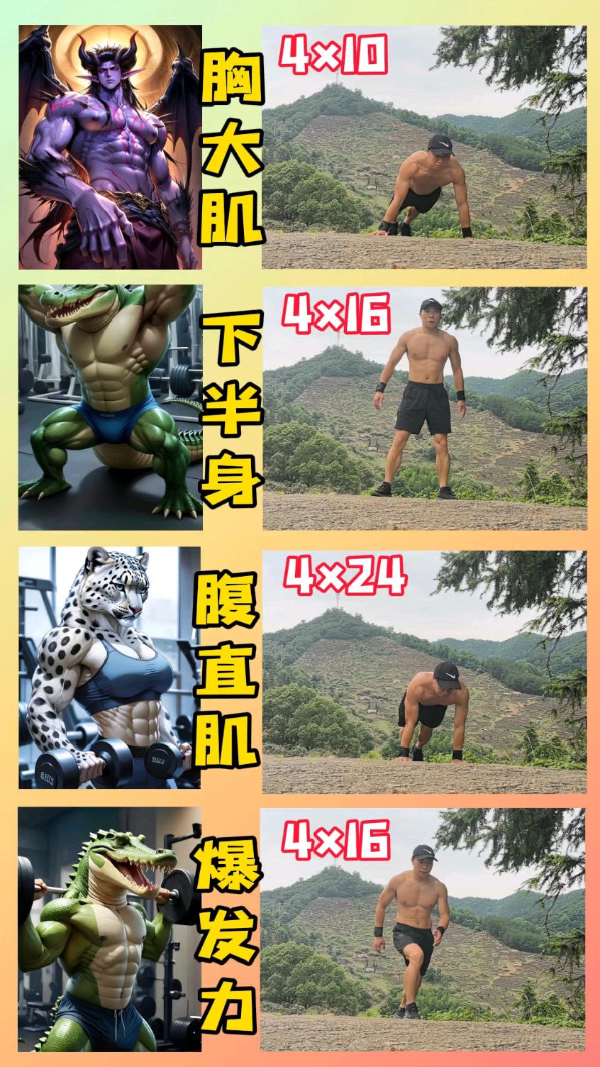 胸肌腹肌练起来,下半身肌肉练起来