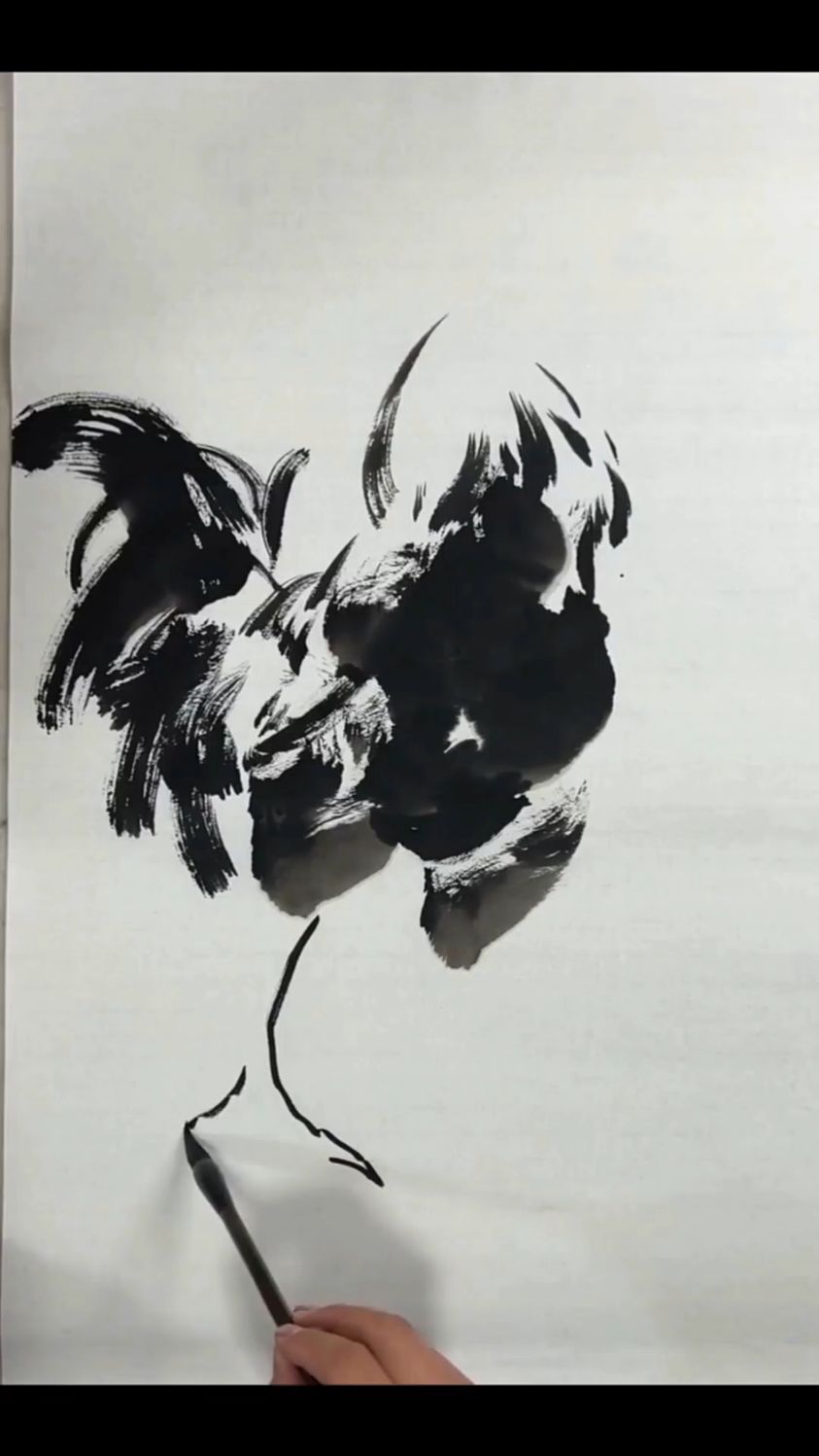 水墨画公鸡，太霸气了