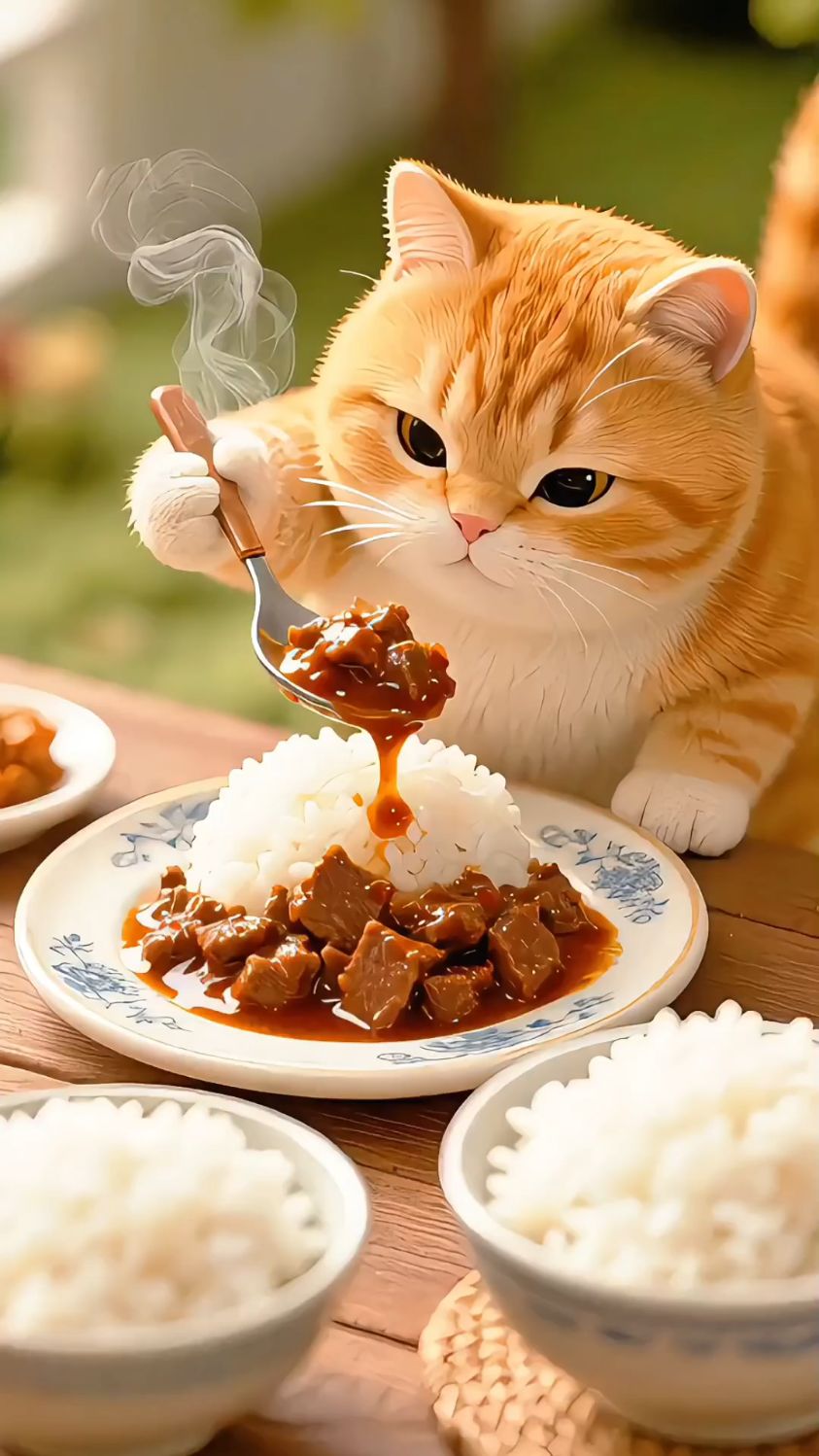 猫咪做饭之超爱吃牛肉酱拌米饭