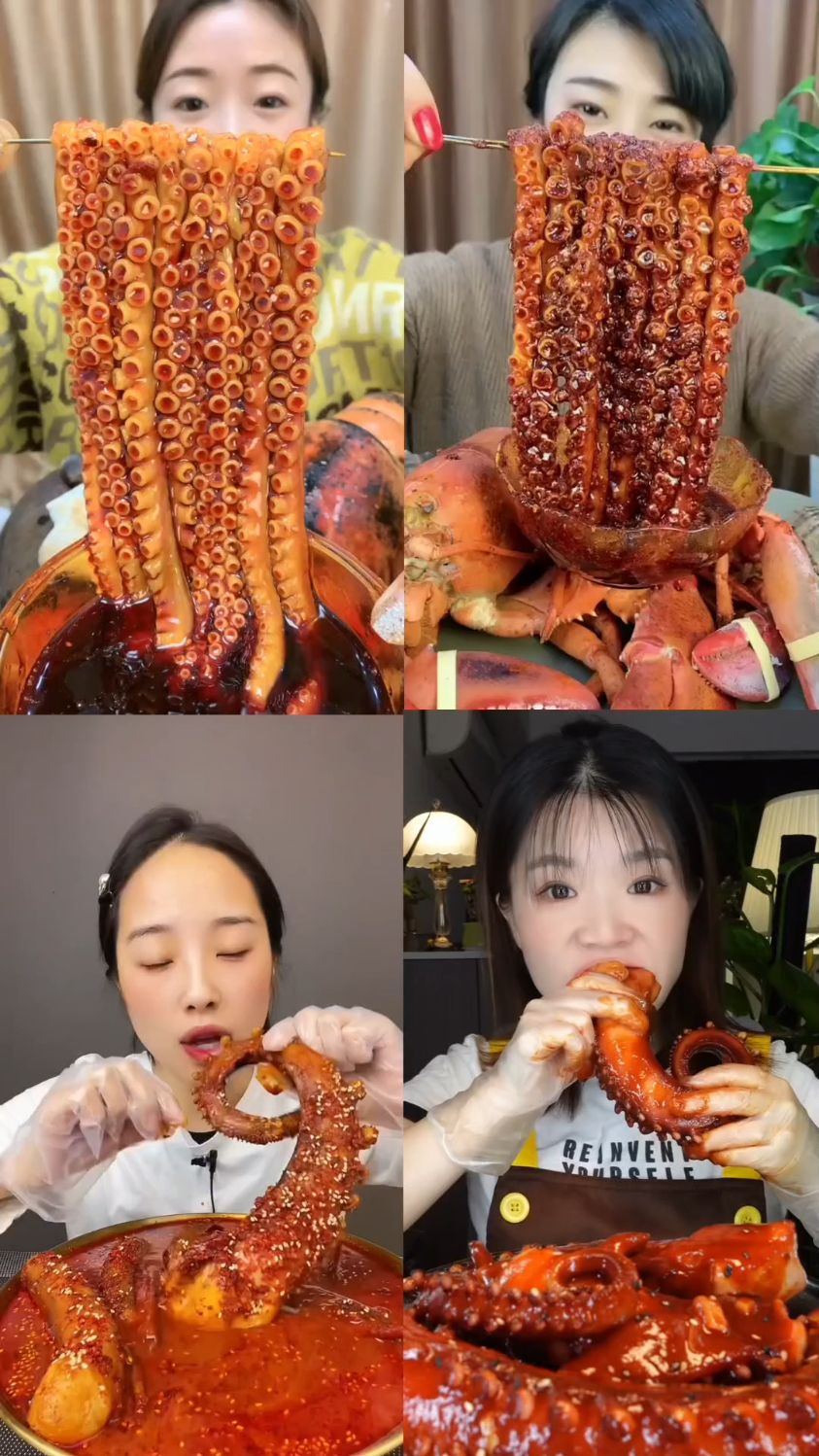 两位吃章鱼足面条,两位吃超大章鱼足