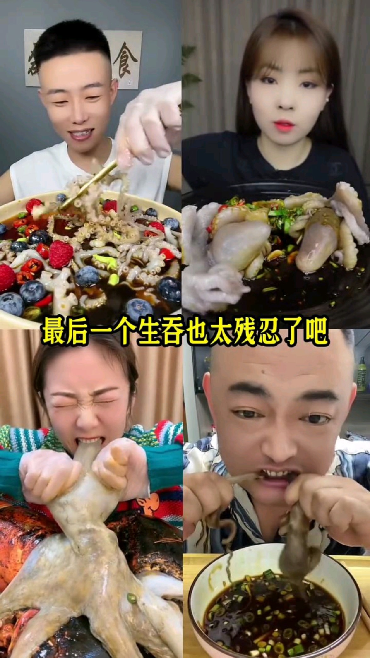 盘点那些生呛八爪鱼的狠人吃播