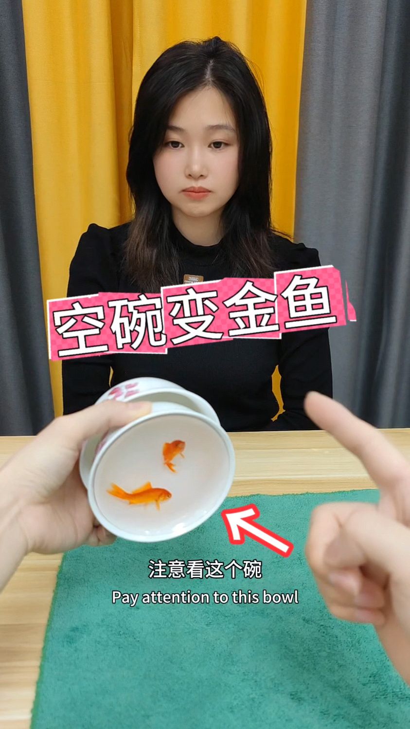 空碗变出金鱼,原来如此简单#第一视角看魔术 #魔术揭秘