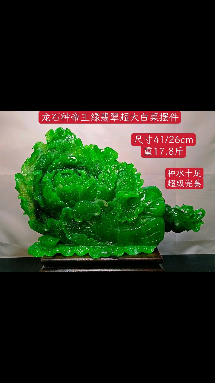 龙石种帝王绿翡翠超大白菜摆件