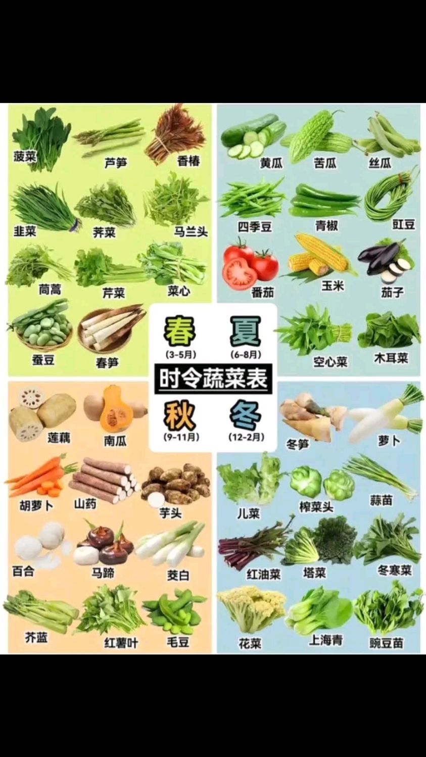 时令蔬菜表,看看夏季吃什么