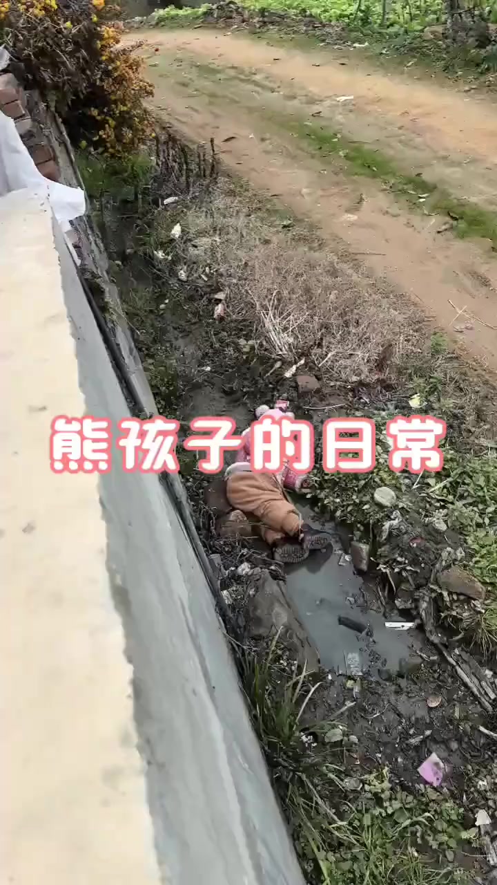 “乡下萌娃拔草失足掉水坑,妈妈幽默记录调皮瞬间”