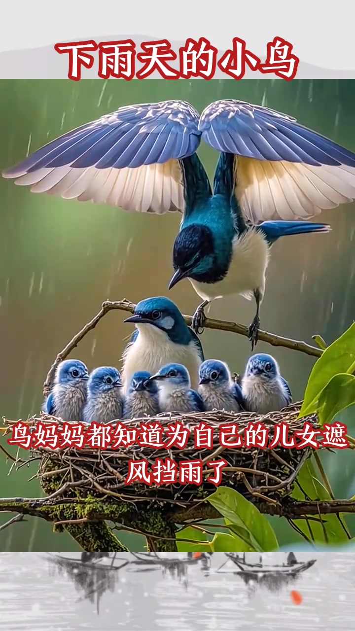 下雨天的小鸟,鸟妈妈遮风挡雨