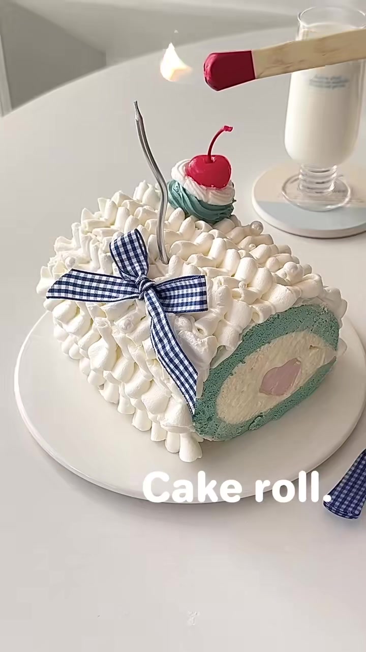 Ins韩式复古蛋糕卷爱心奶冻附教程