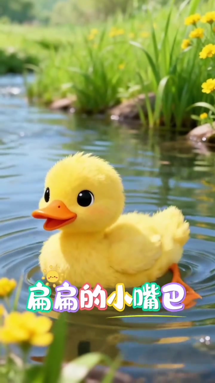 小鸭子嘎嘎嘎,扁扁的小嘴巴。 它们跟着鸭妈妈,在水里嘻嘻哈。