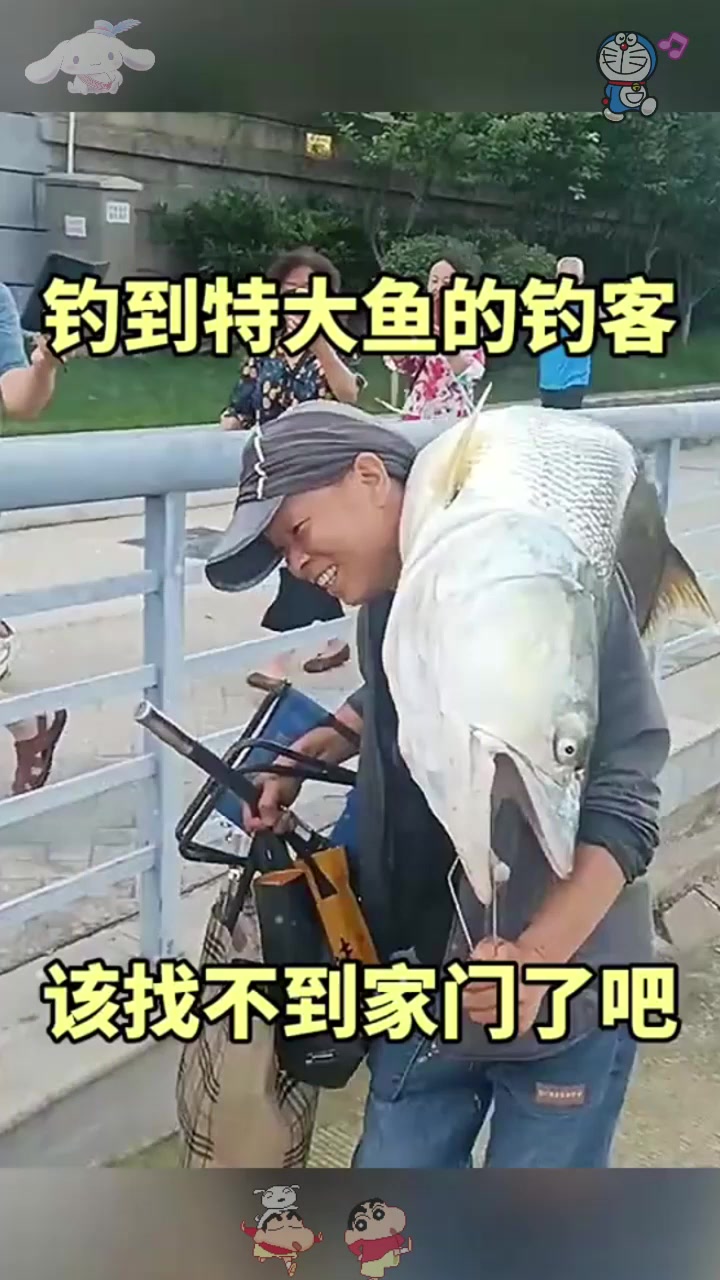  钓到特大鱼的钓客，给找不到家门了吧！