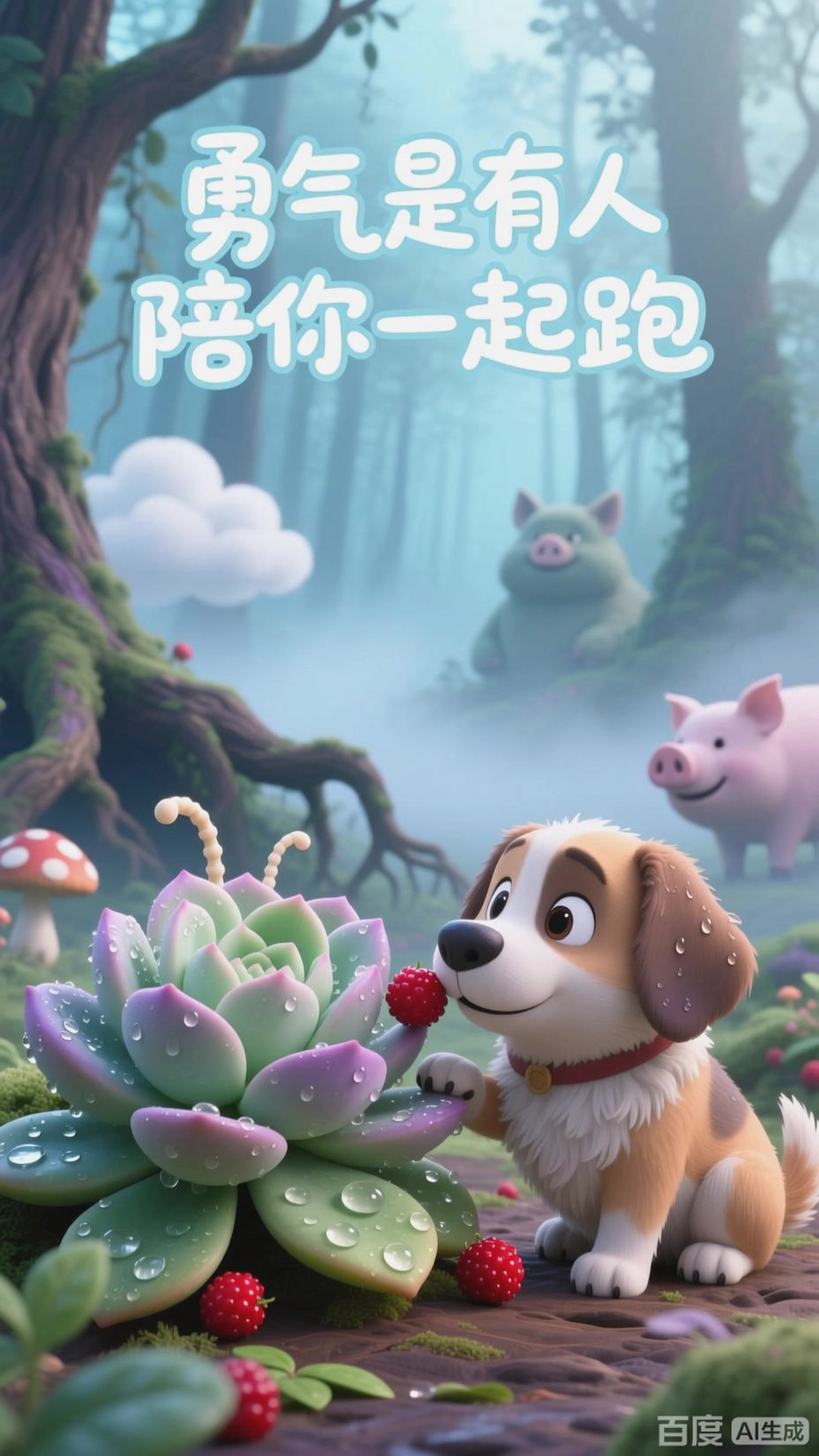 戌狗轻吠鼓励怯懦的润土多肉兽，亥猪轻哼安抚害怕的云朵蘑菇兽，