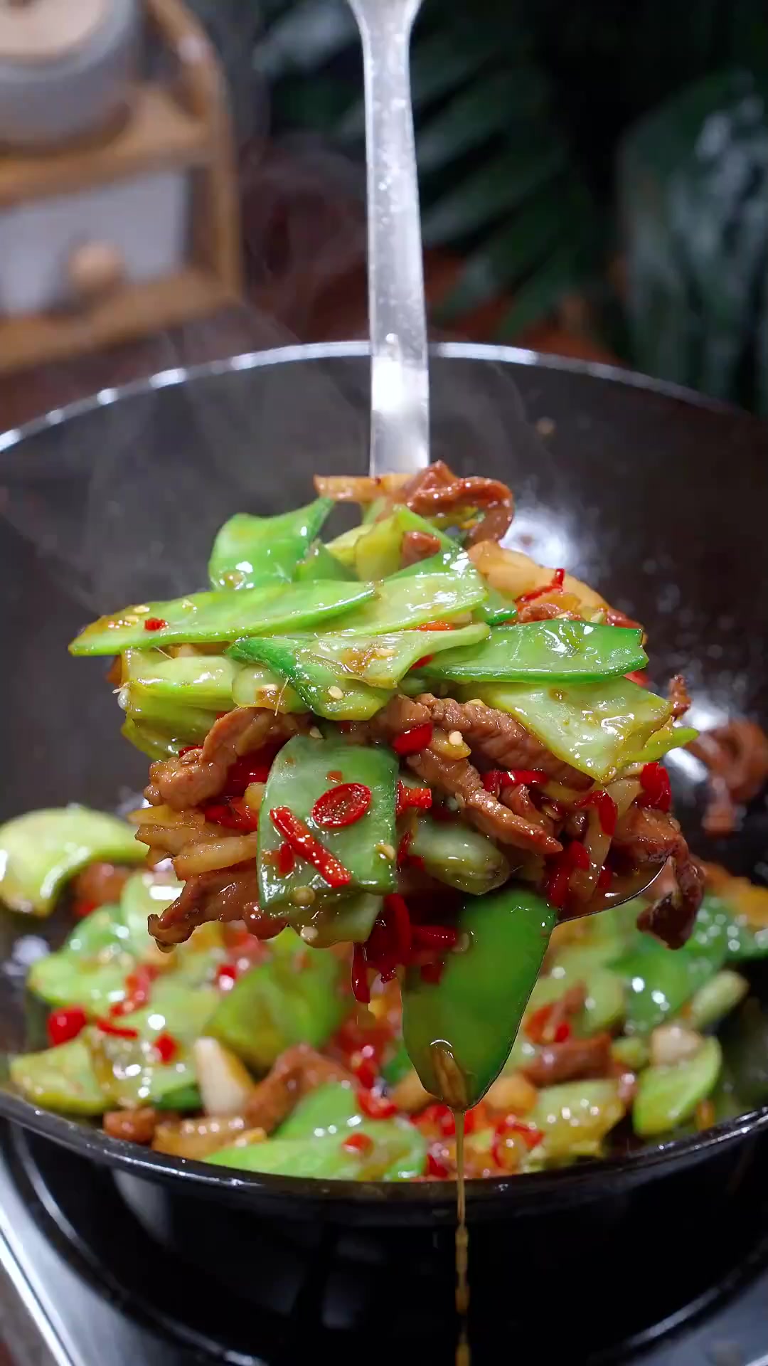 简简单单的扁豆炒肉，香香辣辣真的下饭特别好吃！