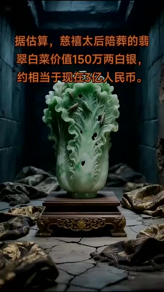 据估算，慈禧太后陪葬的翡翠白菜价值，约相当于现在3亿人民币