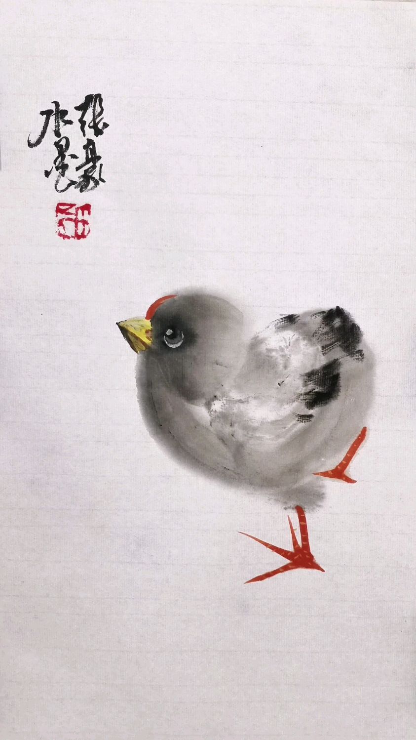 教你一笔水墨画小鸡
