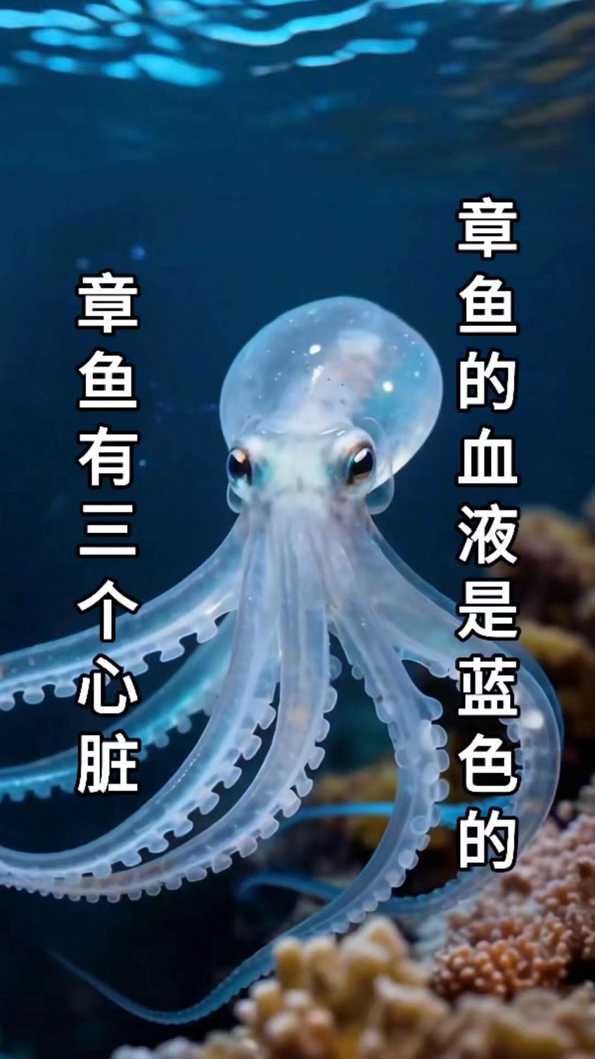章鱼的血液是蓝色的，章鱼有三个心脏