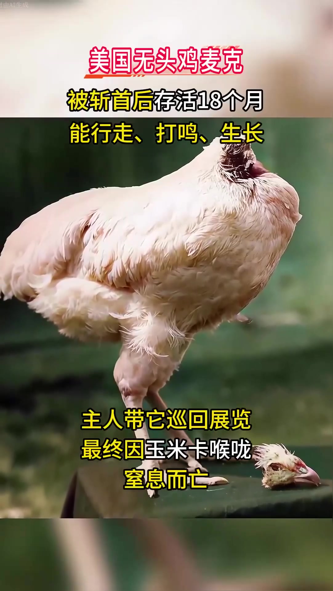 1945年无头鸡麦克,断头后活蹦乱跳18个月,甚至开启巡回演出