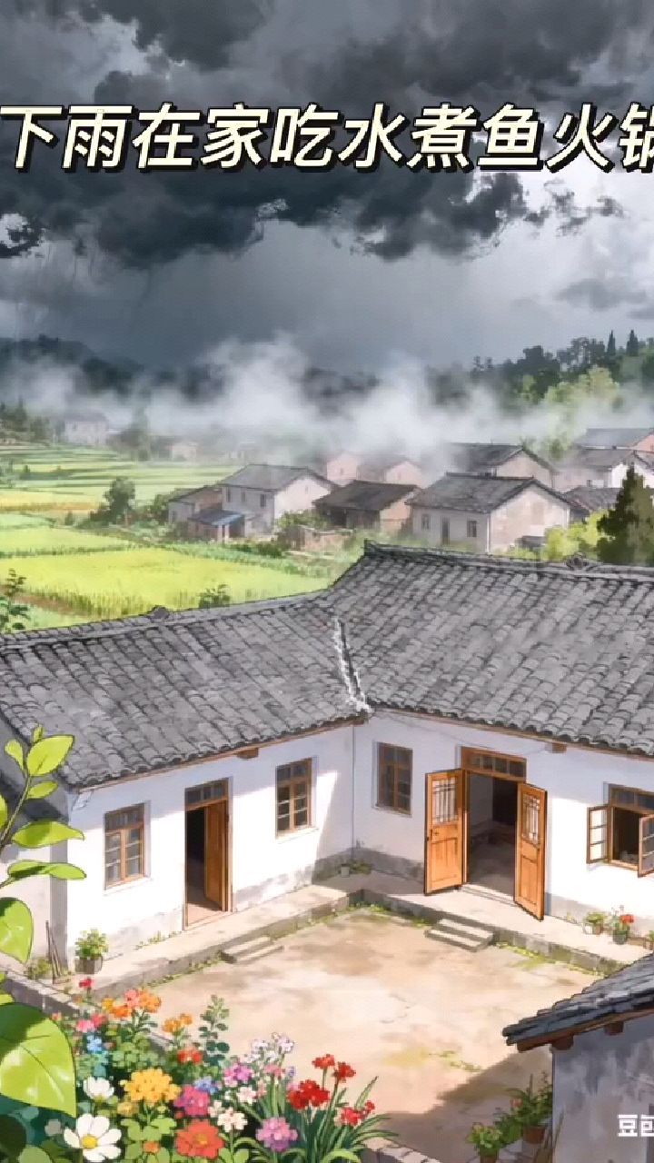 下雨天在家里吃水煮鱼火锅