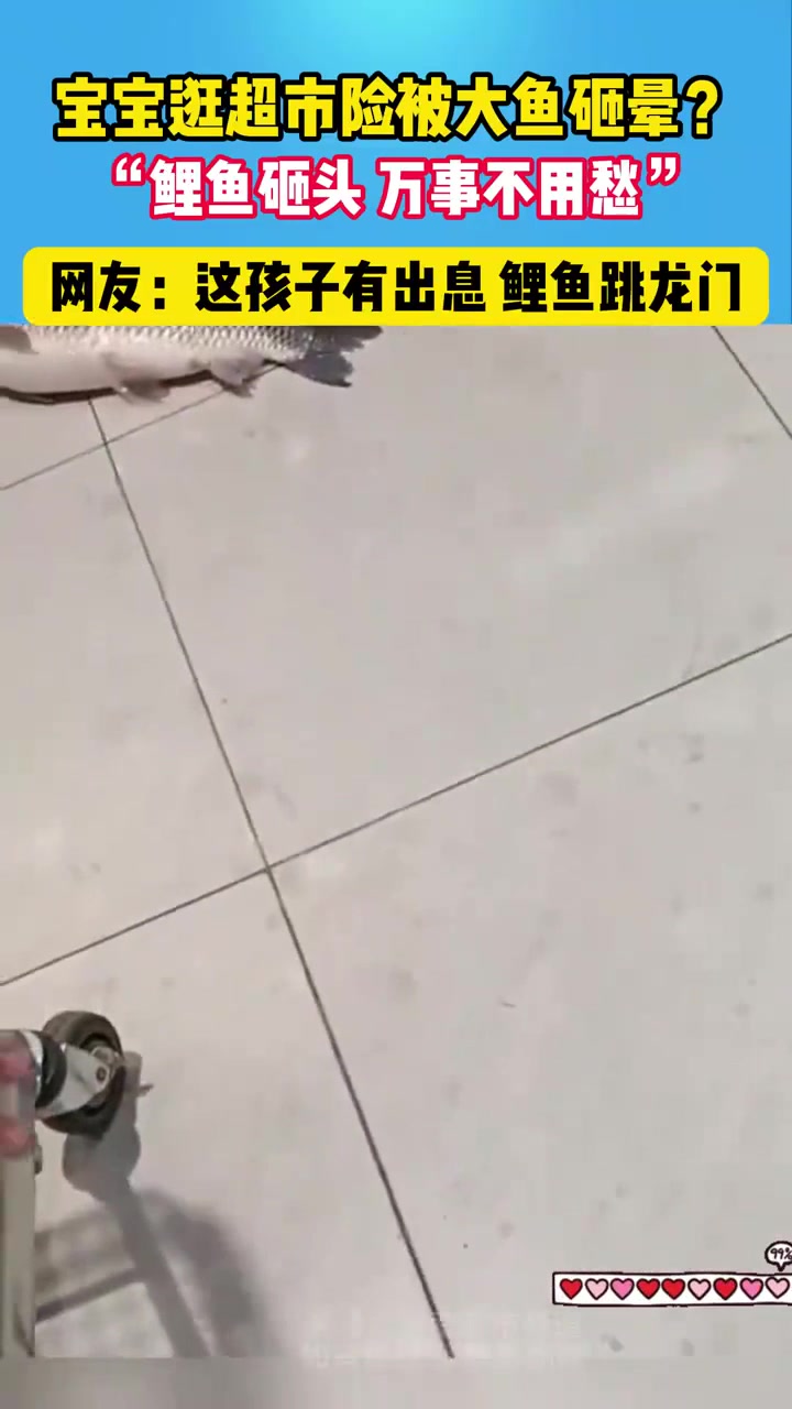 逛超市的娃 宝宝逛超市险被大鱼砸晕？鲤跃龙门