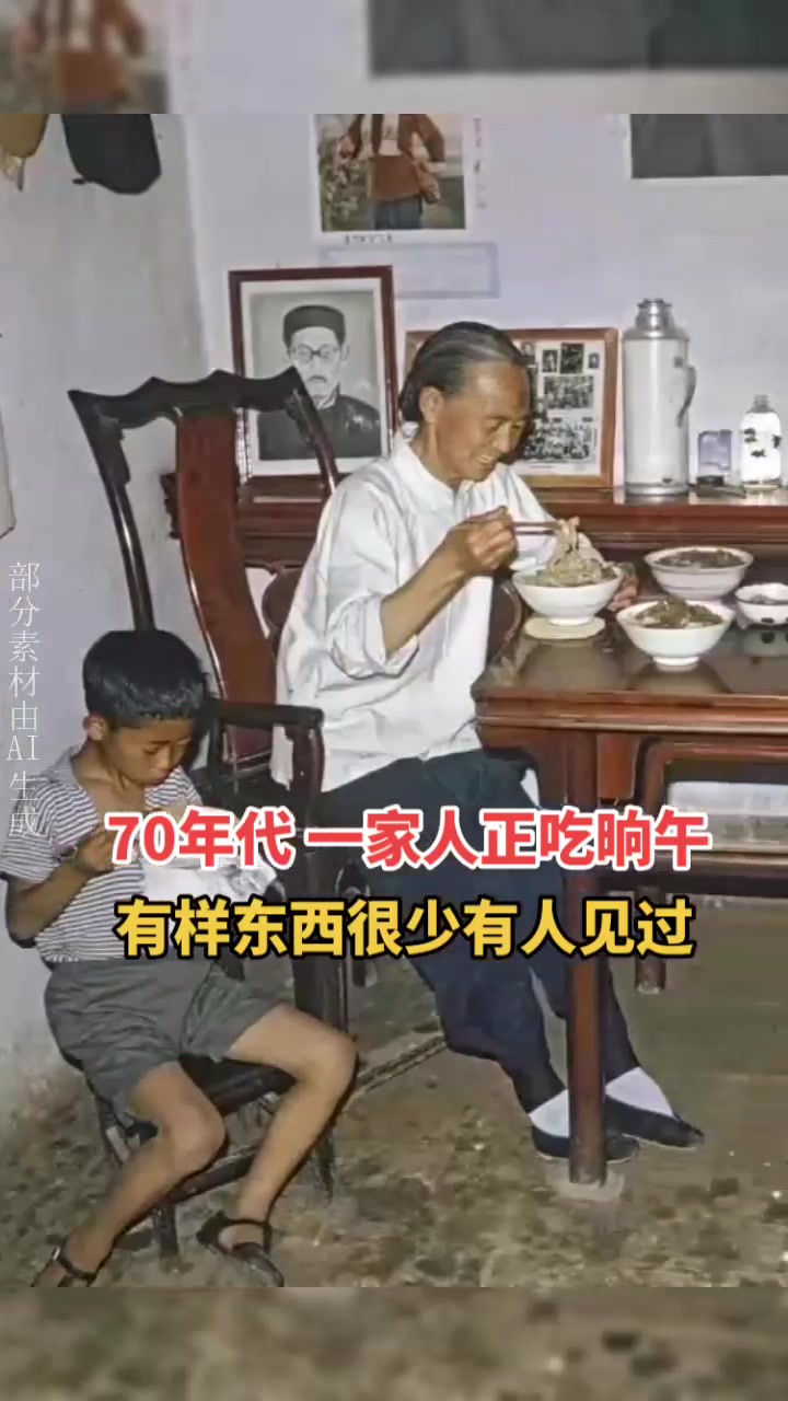 书香门第,礼仪之家上世纪70年代一家人吃午饭的照片,有一
