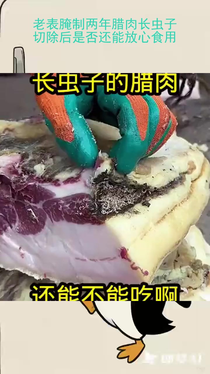 老表腌制两年腊肉长虫子，切除后是否还能放心食用？
