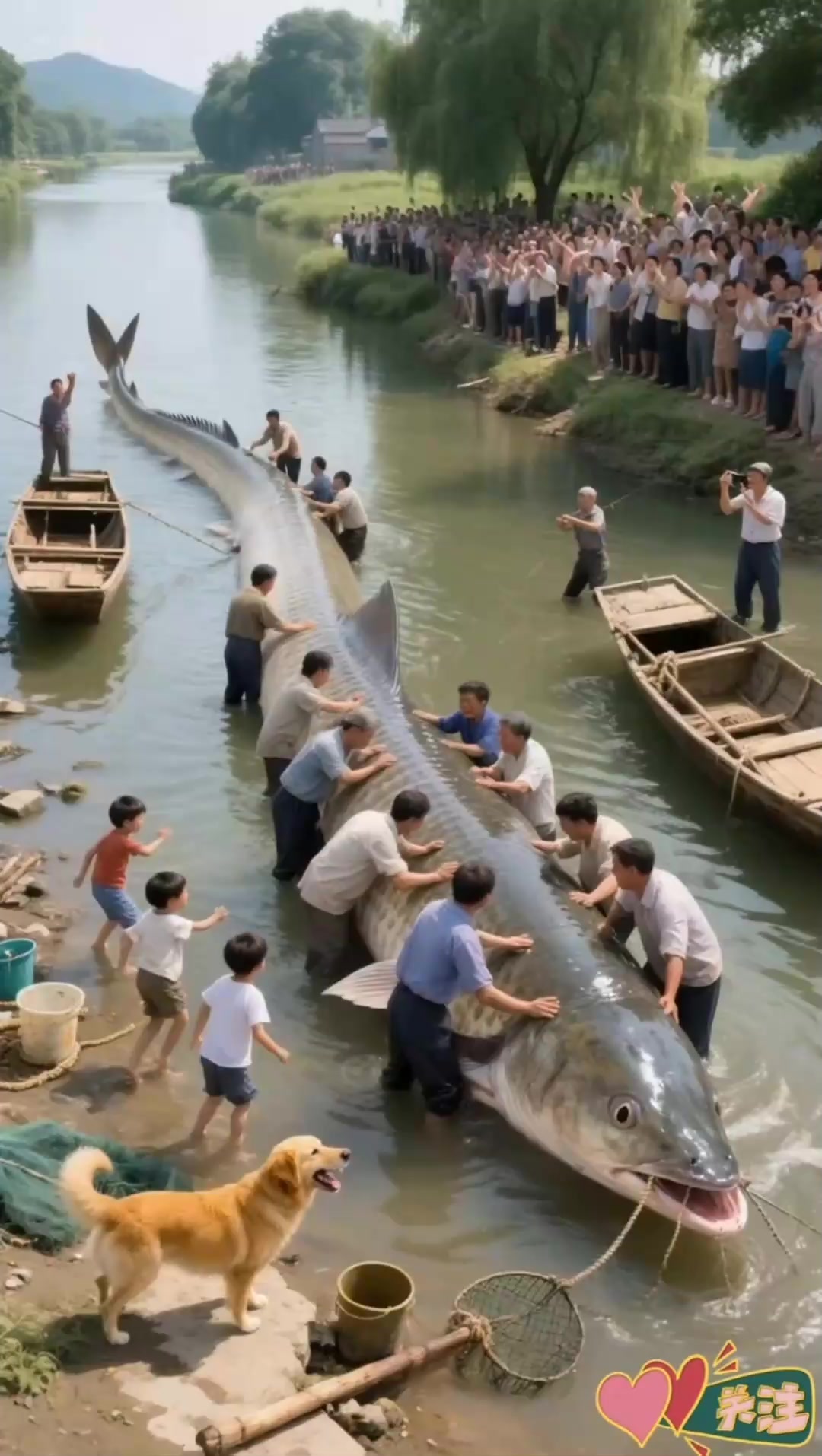 捕鱼惊魂!巨型尖嘴鱼挣扎腾空,村民意外落水!