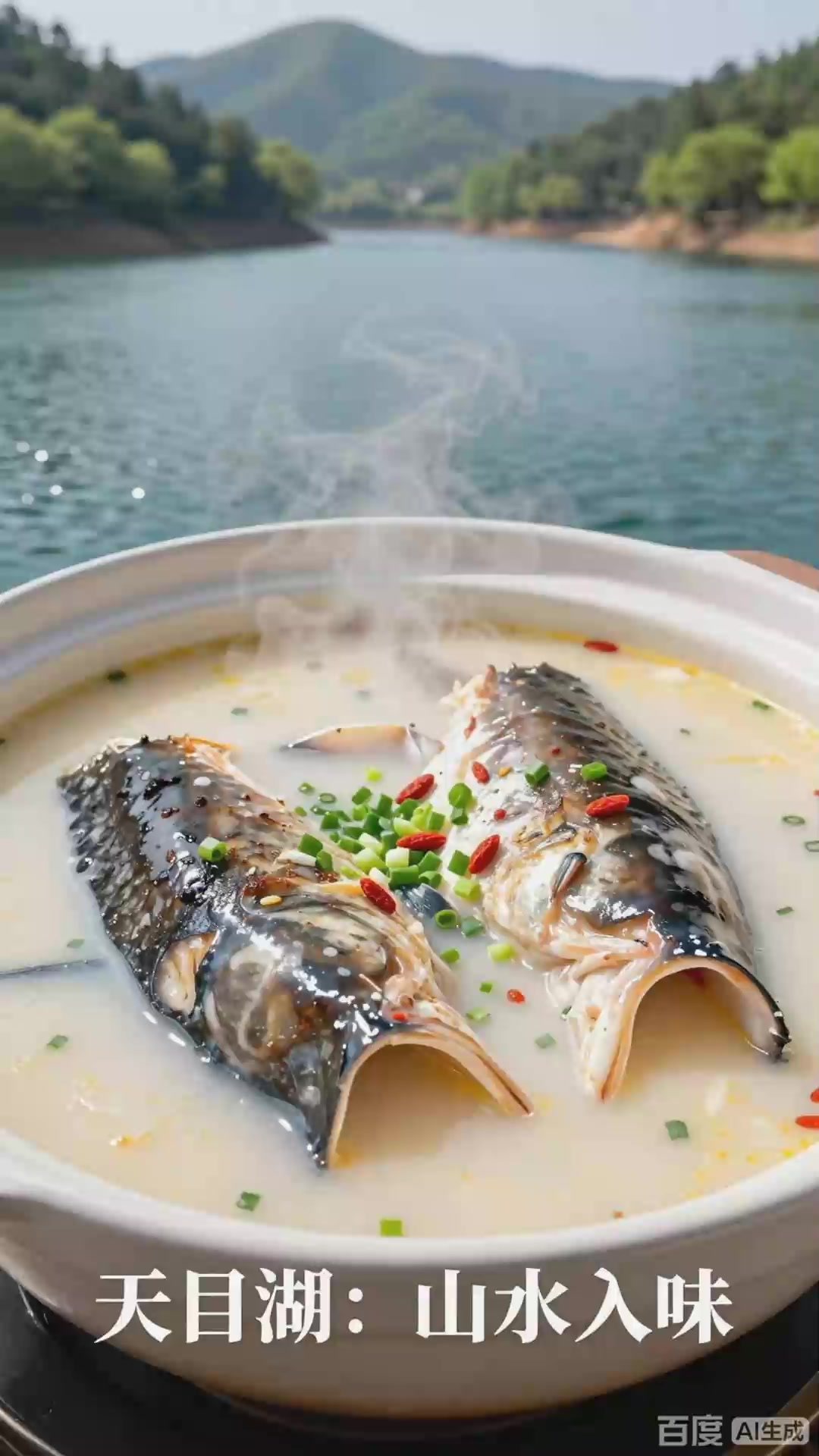 江苏常州天目湖山水,沙河水库风光秀丽,鱼头汤美味诱人。