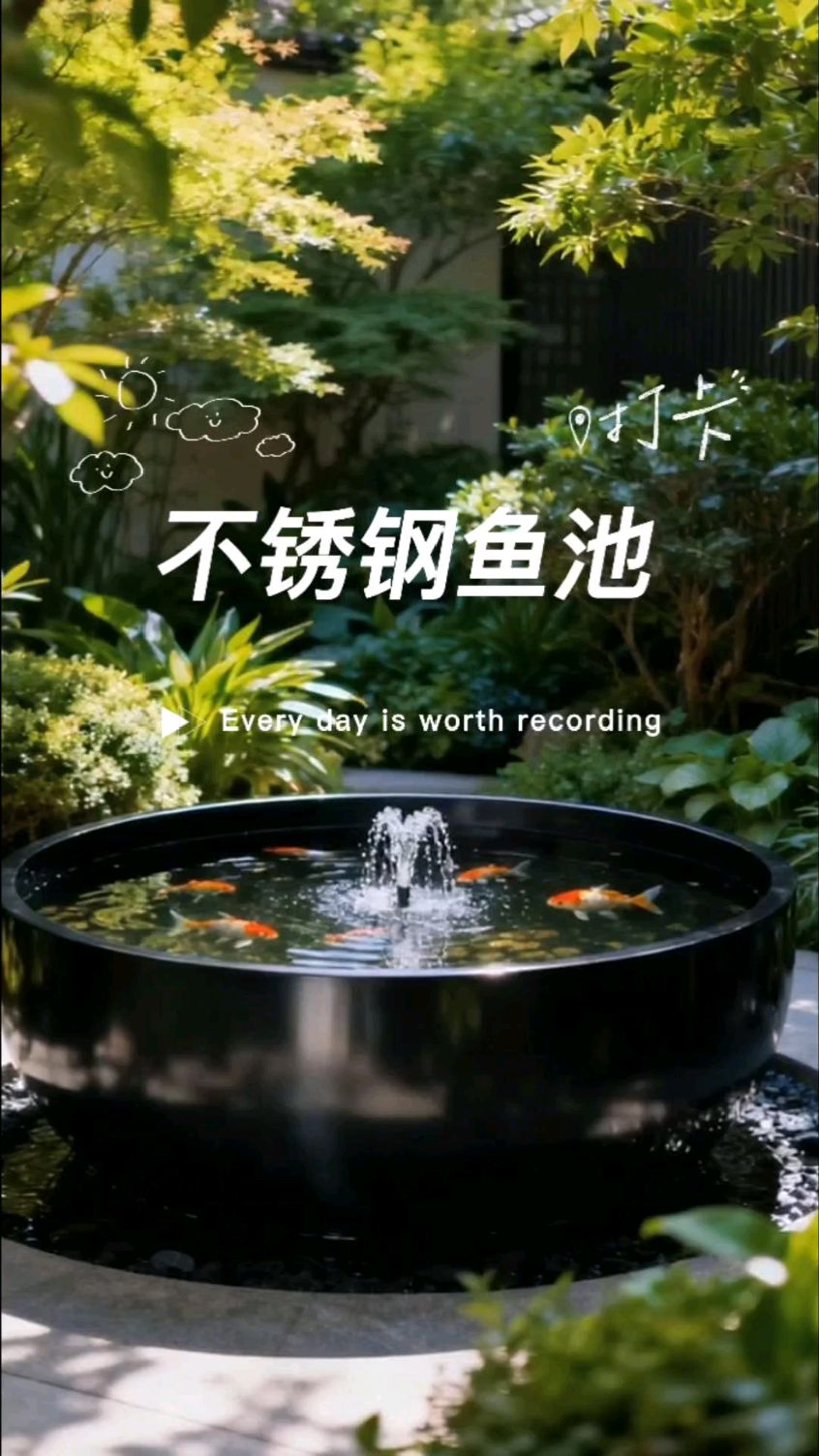 流水景观不锈钢鱼池设计。