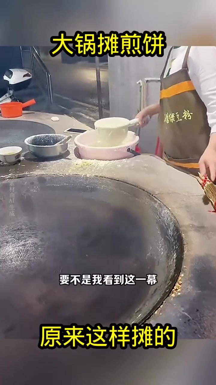 大锅里摊煎饼,原来这样摊的!